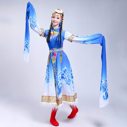 藏族舞蹈演出服装女成人长短可拆水袖少数民族服饰舞台广场舞表演