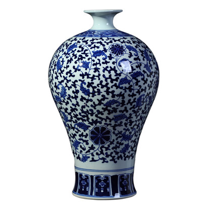 景德镇陶器花瓶花插 仿古青花缠枝莲梅瓶 客厅大花瓷瓶摆件工艺品